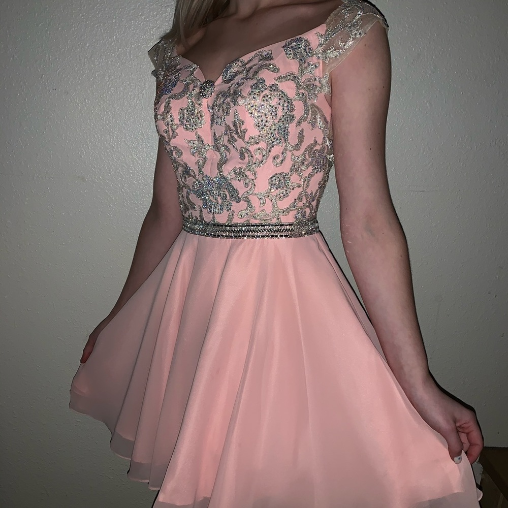 Pink off the shoulder formal dress